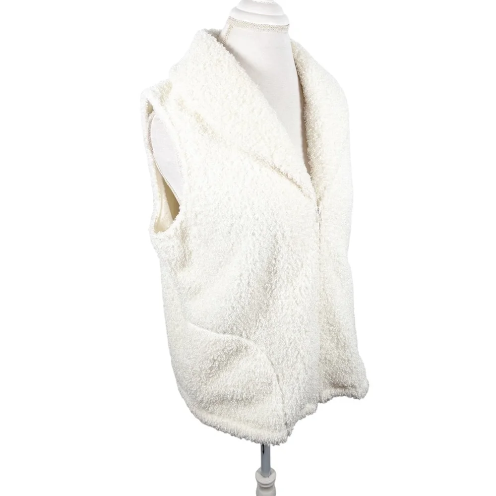 J. Jill Sherpa Vest Cream Ivory Teddy Fleece Full Zip Cozy Chic Jacket Size L